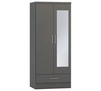 Seconique Nevada Mirrored 2 Door 1 Drawer Wardrobe in Dark Grey Seconique Dark Grey