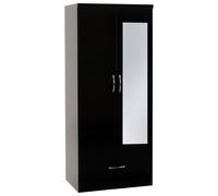 Nevada Mirrored 2 Door 1 Drawer Robe in Black Gloss Finish