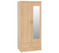 Seconique Nevada Mirrored 2 Door Wardrobe - Sonoma Oak Effect, Brown