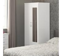Seconique Nevada Mirrored 2 Door 1 Drawer Wardrobe White Gloss