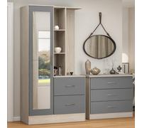Nevada Mirrored Open Shelf Wardrobe - Grey Gloss, Light Oak