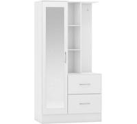 Seconique Nevada Mirrored Open Shelf Wardrobe White Gloss Finish