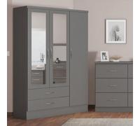 Seconique Nevada Mirrored Wardrobe 3 Door 2 Drawer Grey 3D Effect