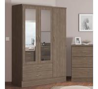 Seconique Nevada 3 Door 2 Drawer Wardrobe - Rustic Oak Effect, Brown