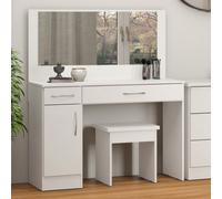 Seconique Nevada Vanity Dressing Table Set White Gloss Stool And Mirror