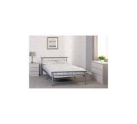 (4FT 6inch Double 135cm)Orion Metal Bed Frame Silver-Wooden HeadBoard/FootBoard Caps