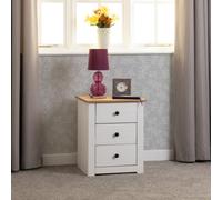 Seconique Panama 3 Drawer Bedside - White/Natural Wax, Multi
