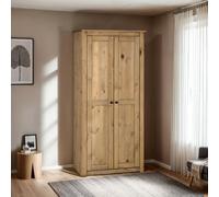 Panama 2 Door Wardrobe with Hanging Rail and Shelf in Natural Wax Metal Handles
