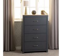 Seconique Portland 4 Drawer Chest In Grey With Oak Effect Finish