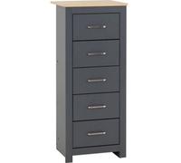 Seconique Portland 5 Drawer Narrow Chest - Grey/Oak Effect, Multi