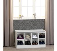 Seconique Portland Shoe Bench In White With Steel Grey Fabric Bench Seating