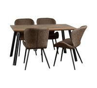 Seconique Quebec Straight Edge Dining Set - Medium Oak Effect/black/brown Faux Leather