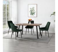 Quebec Straight Edge Dining Set Medium Oak Effect with Green Velvet Chairs