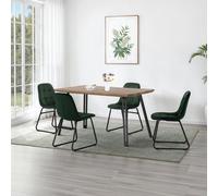 Quebec Straight Edge Dining Table with Lukas Chairs - Medium Oak Effect and Green velvet chairs