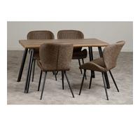 Seconique Quebec Wave Edge Dining Set - Medium Oak Effect/black/brown Faux Leather