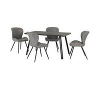 Seconique Quebec Wave Edge Dining Set - Black Wood Grain/Grey Pu, Black