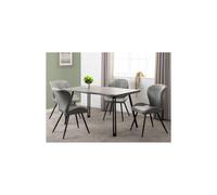 Quebec Dining Set Concrete Effect Wave Edge with 4 Grey Faux Leather Chairs