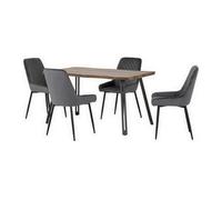 Quebec Wave Edge Dining Set with Avery Chairs - Medium Oak and Grey Velvet chairs