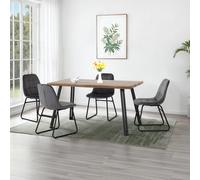 Seconique Dining Set - Quebec Wave Edge, Oak Effect Table & 4 Lucas Grey Velvet Chairs