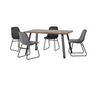 Quebec Wave Edge Dining Table + 4 Lucas Chairs Set - Oak Effect & Grey Velvet