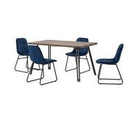 Quebec Wave Edge Dining Table + 4 Lucas Chairs Set - Oak Effect & Blue Velvet