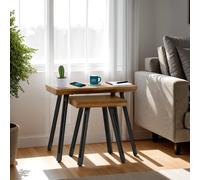 Seconique Quebec Wave Edge Nest Of Tables in Medium Oak Effect, none