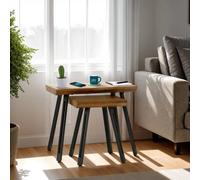 Quebec Wave Edge Nest of Tables Medium Oak Effect/Black Metal Legs
