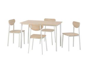 Seconique Riley Large Dining Set with 4 Dining Chairs,White/Light Oak