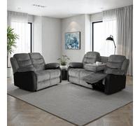 Seconique Roma 3+2 Recliner Suite - Grey Cord Fabric/ Black Faux Leather