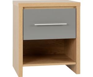 Seconique Seville 1 Drawer Bedside in Grey Gloss/Light Oak Effect Veneer