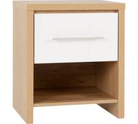 Seconique Seville 1 Drawer Bedside in White Gloss/Light Oak Effect Veneer