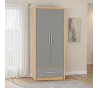 Seconique Seville 2 Door 1 Drawer Wardrobe In Oak And Grey Sheen Finish