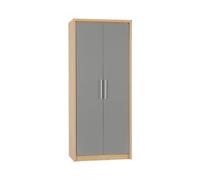 Seville 2 Door Wardrobe Grey High Gloss Light Oak Effect Veneer Hanging Rail