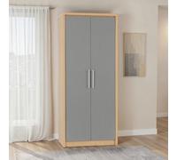 Seville 2 Door Wardrobe Grey High Gloss Light Oak Effect Veneer Hanging Rail