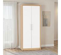 Seconique Seville 2 Door Wardrobe In White High Gloss Light Oak Effect Veneer