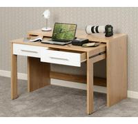 Seville 2 Drawer Slider Desk White High Gloss/Light Oak Effect Veneer