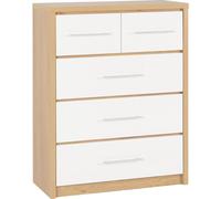 Seconique Seville 3+2 Drawer Chest in White Gloss/Light Oak Effect Veneer
