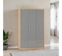 Seconique Seville 3 Door 2 Drawer Wardrobe - Grey Gloss/Light Oak Effect Veneer, Grey