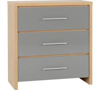 Seconique Seville 3 Drawer Chest in Grey Gloss/Light Oak Effect Veneer