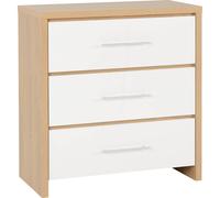 Seconique Seville 3 Drawer Chest in White Gloss/Light Oak Effect Veneer