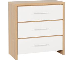 Seconique Seville 3 Drawer Chest in White Gloss/Light Oak Effect Veneer