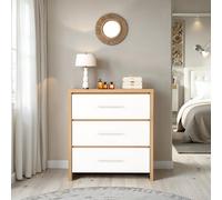 Seconique Seville 3 Drawer Chest - White Gloss/Light Oak Effect Veneer