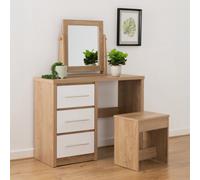 Seconique Seville Dressing Table Set - White Gloss/Light Oak Effect Veneer, White