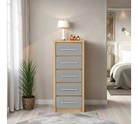 Seconique Seville 5 Drawer Narrow Chest - Grey Gloss/Light Oak Effect Veneer, Grey