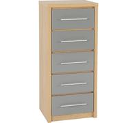 Seconique Seville 5 Drawer Narrow Chest in Grey Gloss/Light Oak Effect Veneer