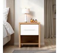 Seconique Seville 1 Drawer Bedside - White Gloss/Light Oak Effect Veneer, White