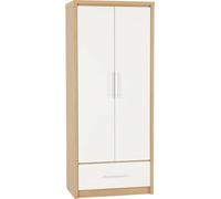 Seconique Seville 2 Door 1 Drawer Wardrobe White/Oak Effect, White