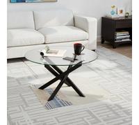 Seconique Sheldon Coffee Round Table Clear Glass Top With Stylish Black Wavy Legs