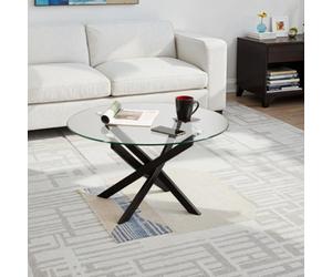 Seconique Sheldon Coffee Round Table Clear Glass Top With Stylish Black Wavy Legs