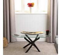Seconique Sheldon Clear Glass and Black Oval Coffee Table - Size: 46 x 110 x 60cm - Clear Glass/Black - Wilko
